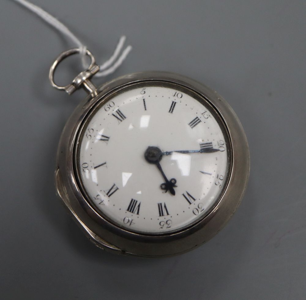A George III silver pair cased keywind verge pocket watch, by John Chapman, Sheerness, with Roman dial, the signed movement numbered